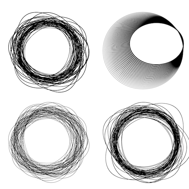 Establecer círculo de elementos de diseño Anillo de oro de colores vectoriales en negrita aislado de rayas onduladas de brillo abstracto de muchos remolinos brillantes creados con la ilustración de vector de herramienta de mezcla EPS10 para su presentación