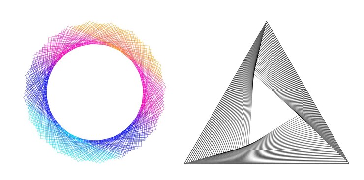 Vector establecer círculo de elementos de diseño anillo de oro de colores vectoriales en negrita aislado de rayas onduladas de brillo abstracto de muchos remolinos brillantes creados con la ilustración de vector de herramienta de mezcla eps10 para su presentación