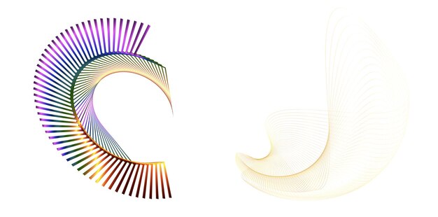 Establecer círculo de elementos de diseño Anillo de oro de colores vectoriales en negrita aislado de rayas onduladas de brillo abstracto de muchos remolinos brillantes creados con la ilustración de vector de herramienta de mezcla EPS10 para su presentación