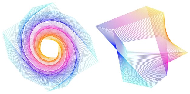 Establecer círculo de elementos de diseño Anillo de oro de colores vectoriales en negrita aislado de rayas onduladas de brillo abstracto de muchos remolinos brillantes creados con la ilustración de vector de herramienta de mezcla EPS10 para su presentación
