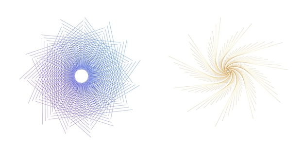 Establecer círculo de elementos de diseño Anillo de oro de colores vectoriales en negrita aislado de rayas onduladas de brillo abstracto de muchos remolinos brillantes creados con la ilustración de vector de herramienta de mezcla EPS10 para su presentación