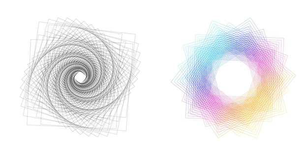 Establecer círculo de elementos de diseño Anillo de oro de colores vectoriales en negrita aislado de rayas onduladas de brillo abstracto de muchos remolinos brillantes creados con la ilustración de vector de herramienta de mezcla EPS10 para su presentación