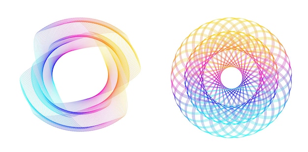 Establecer círculo de elementos de diseño Anillo de oro de colores vectoriales en negrita aislado de rayas onduladas de brillo abstracto de muchos remolinos brillantes creados con la ilustración de vector de herramienta de mezcla EPS10 para su presentación