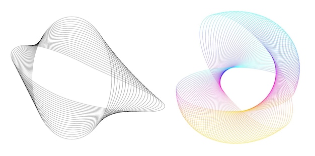 Establecer círculo de elementos de diseño Anillo de oro de colores vectoriales en negrita aislado de rayas onduladas de brillo abstracto de muchos remolinos brillantes creados con la ilustración de vector de herramienta de mezcla EPS10 para su presentación