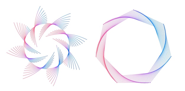 Establecer círculo de elementos de diseño Anillo de oro de colores vectoriales en negrita aislado de rayas onduladas de brillo abstracto de muchos remolinos brillantes creados con la ilustración de vector de herramienta de mezcla EPS10 para su presentación