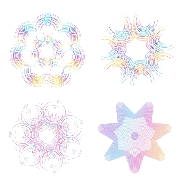 Establecer círculo de elementos de diseño Anillo de oro de colores vectoriales en negrita aislado de rayas onduladas de brillo abstracto de muchos remolinos brillantes creados con la ilustración de vector de herramienta de mezcla EPS10 para su presentación
