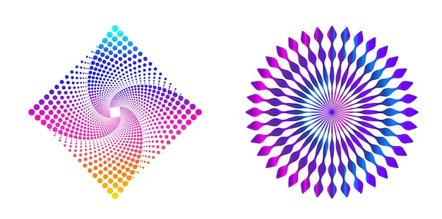 Establecer círculo de elementos de diseño Anillo de oro de colores vectoriales en negrita aislado de rayas onduladas de brillo abstracto de muchos remolinos brillantes creados con la ilustración de vector de herramienta de mezcla EPS10 para su presentación