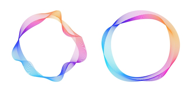 Establecer círculo de elementos de diseño Anillo de oro de colores vectoriales en negrita aislado de rayas onduladas de brillo abstracto de muchos remolinos brillantes creados con la ilustración de vector de herramienta de mezcla EPS10 para su presentación