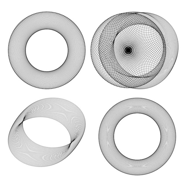 Establecer círculo de elementos de diseño anillo de oro de colores vectoriales en negrita aislado de rayas onduladas de brillo abstracto de muchos remolinos brillantes creados con la ilustración de vector de herramienta de mezcla eps10 para su presentación