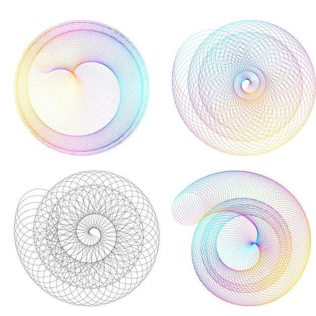 Establecer círculo de elementos de diseño Anillo de oro de colores vectoriales en negrita aislado de rayas onduladas de brillo abstracto de muchos remolinos brillantes creados con la ilustración de vector de herramienta de mezcla EPS10 para su presentación