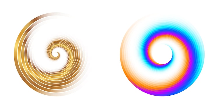 Vector establecer círculo de elementos de diseño anillo de oro de colores vectoriales en negrita aislado de rayas onduladas de brillo abstracto de muchos remolinos brillantes creados con la ilustración de vector de herramienta de mezcla eps10 para su presentación