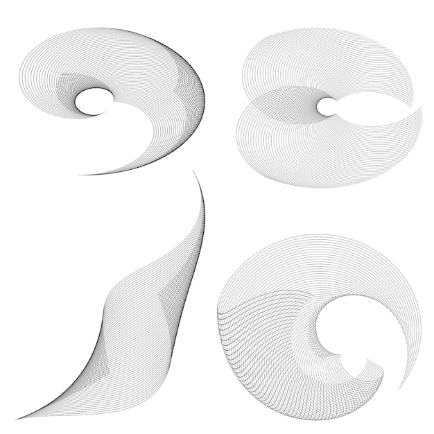 Establecer círculo de elementos de diseño Anillo de oro de colores vectoriales en negrita aislado de rayas onduladas de brillo abstracto de muchos remolinos brillantes creados con la ilustración de vector de herramienta de mezcla EPS10 para su presentación
