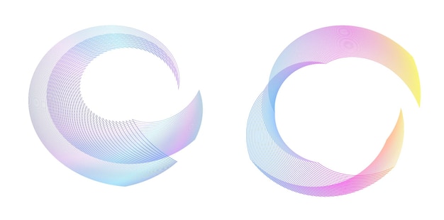 Establecer círculo de elementos de diseño Anillo de oro de colores vectoriales en negrita aislado de rayas onduladas de brillo abstracto de muchos remolinos brillantes creados con la ilustración de vector de herramienta de mezcla EPS10 para su presentación