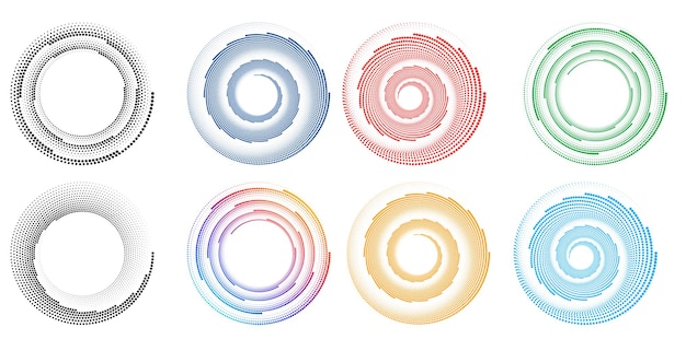 Establecer círculo de elementos de diseño Anillo de oro de colores vectoriales en negrita aislado de rayas onduladas de brillo abstracto de muchos remolinos brillantes creados con la ilustración de vector de herramienta de mezcla EPS10 para su presentación