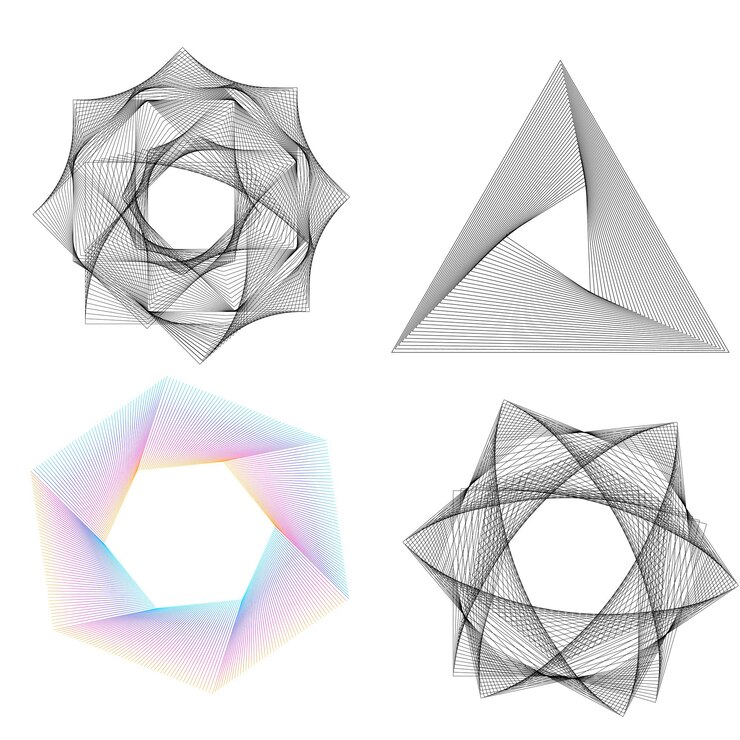 Vector establecer círculo de elementos de diseño anillo de oro de colores vectoriales en negrita aislado de rayas onduladas de brillo abstracto de muchos remolinos brillantes creados con la ilustración de vector de herramienta de mezcla eps10 para su presentación