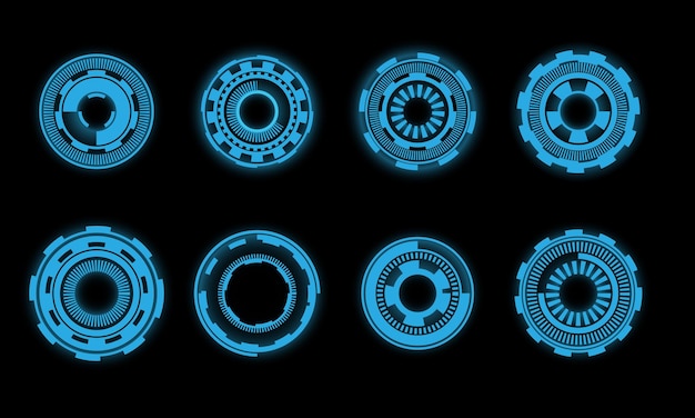 Establecer círculo de HUD elementos de interfaz de usuario modernos tecnología de diseño cibernético azul negro vector futurista