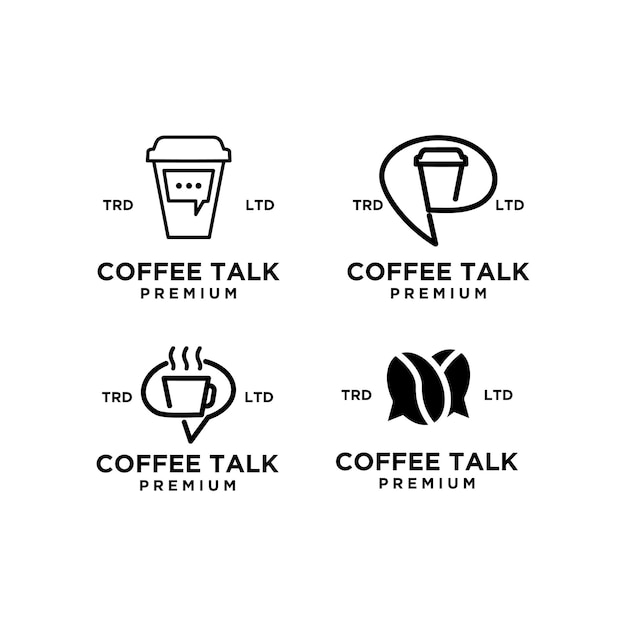 Establecer colección coffee talk chat diseño de logotipo de vector negro simple
