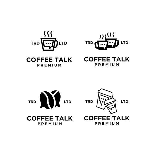 Establecer colección Coffee talk chat diseño de logotipo de vector negro simple