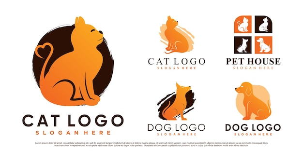 Establecer colección de diseño de logotipo de animales de compañía para tienda de mascotas o clínica con elemento creativo Vector Premium