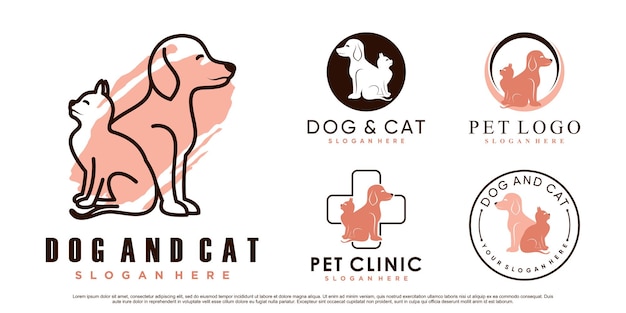 Vector establecer colección de diseño de logotipo de animales de compañía para tienda de mascotas o clínica con elemento creativo vector premium