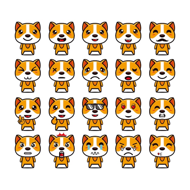 Establecer colección de diseño de mascota de perro lindo aislado en un fondo blanco