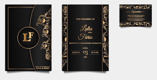 Establecer colección hermoso diseño de fondo de tarjeta de invitación de boda de lujo