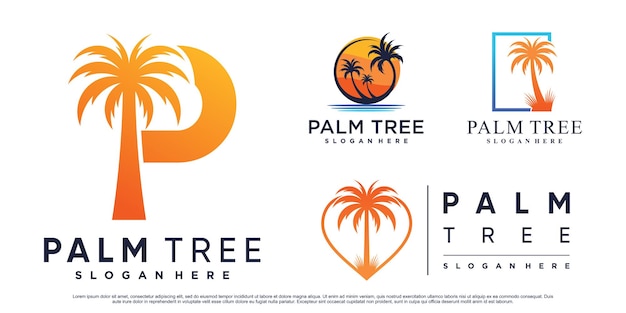 Establecer colección de ilustración de diseño de logotipo de palma con elemento creativo vector premium