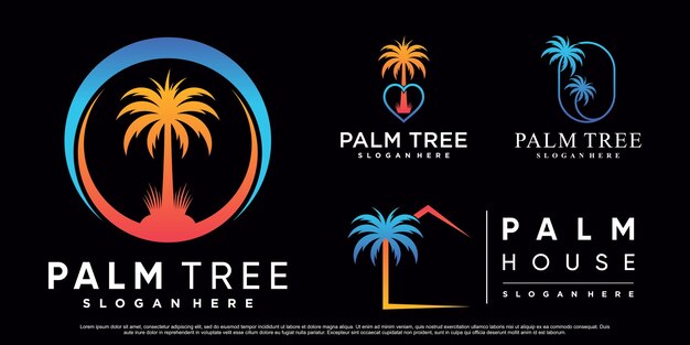 Establecer colección de ilustración de diseño de logotipo de palma con elemento creativo Vector Premium