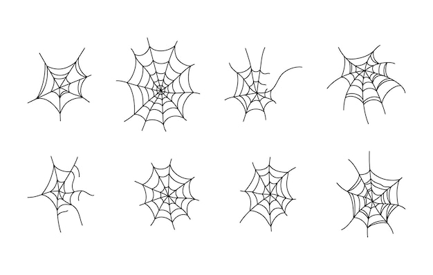 Establecer colección de imágenes prediseñadas de tela de araña dibujadas a mano