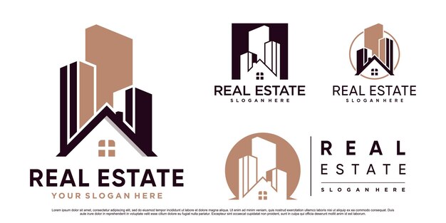 Establecer colección de inspiración de diseño de logotipo de edificio de bienes raíces con concepto moderno Vector Premium