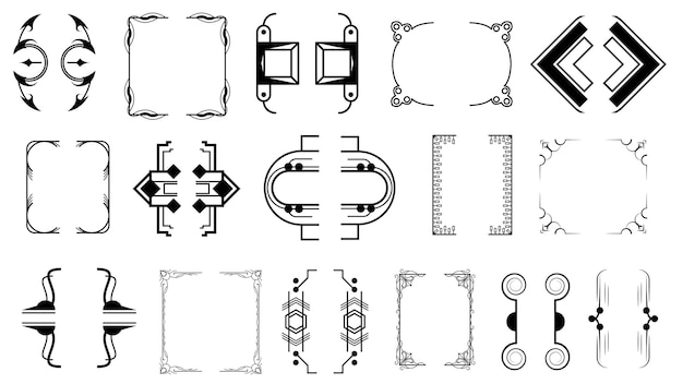 Establecer colección de línea simple negra Diferentes corchetes de garabatos, paréntesis, vectores de elementos de llaves