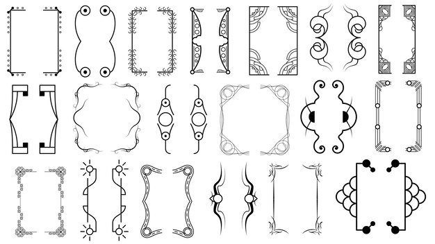 Establecer colección de línea simple negra diferentes corchetes de garabatos, paréntesis, vectores de elementos de llaves