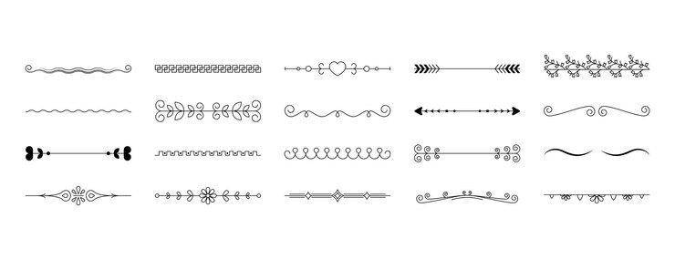 Vector establecer colección de línea simple negra elementos de borde de garabato estilo de diseño vectorial boceto aislado illustra