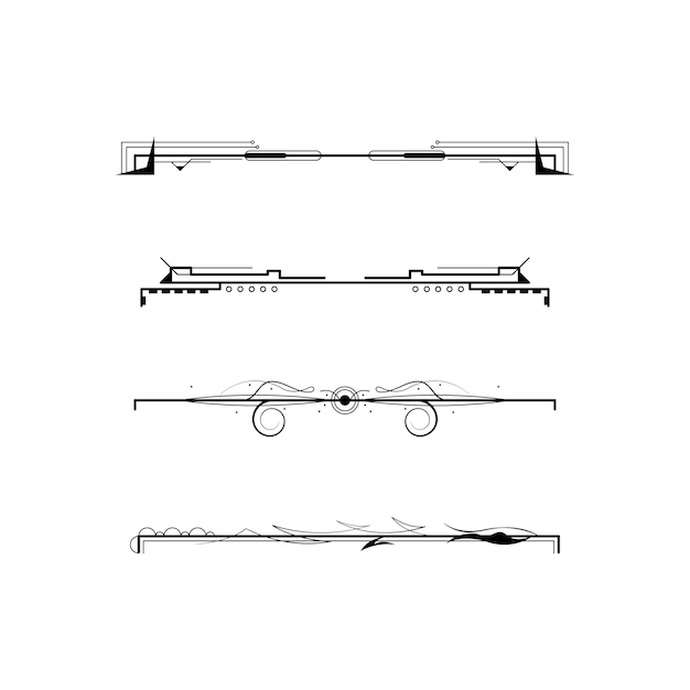 Establecer colección de línea simple negra Elementos de borde de garabato Estilo de diseño vectorial Boceto aislado Illustra