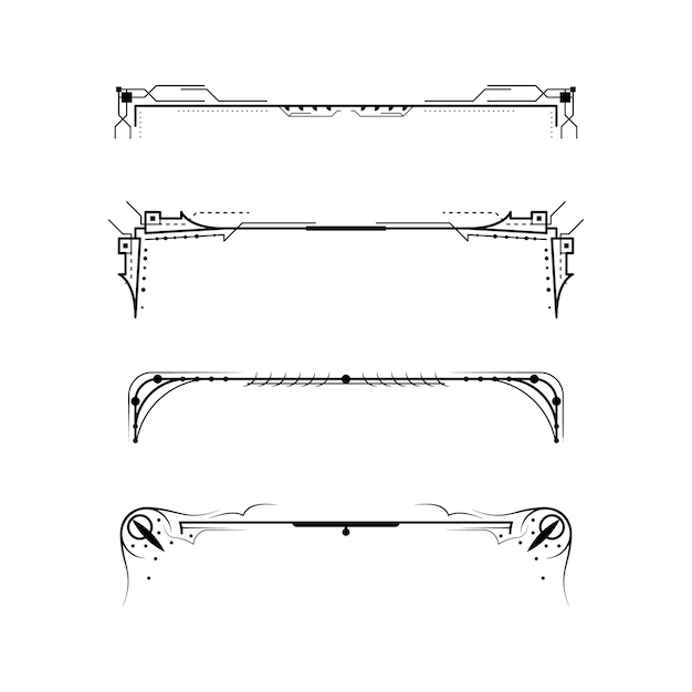 Establecer colección de línea simple negra Elementos de borde de garabato Estilo de diseño vectorial Boceto aislado Illustra