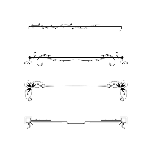Establecer colección de línea simple negra Elementos de borde de garabato Estilo de diseño vectorial Boceto aislado Illustra