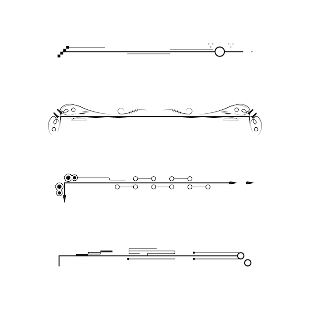 Establecer colección de línea simple negra Elementos de borde de garabato Estilo de diseño vectorial Boceto aislado Illustra
