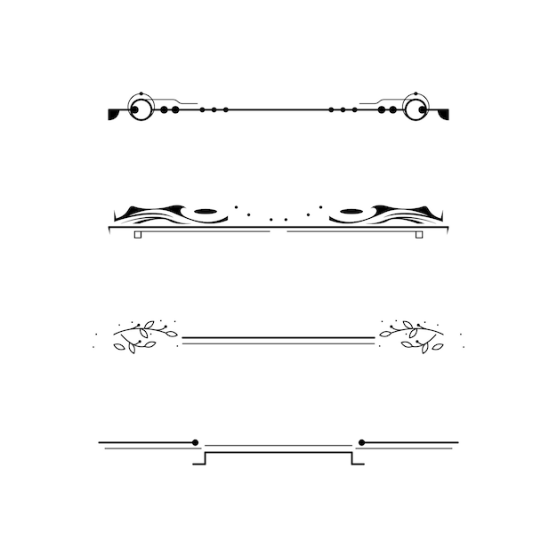 Establecer colección de línea simple negra Elementos de borde de garabato Estilo de diseño vectorial Boceto aislado Illustra