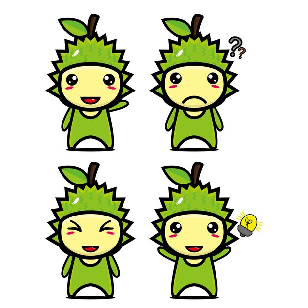 Establecer colección de personaje de diseño de mascota durian lindo aislado en un fondo blanco