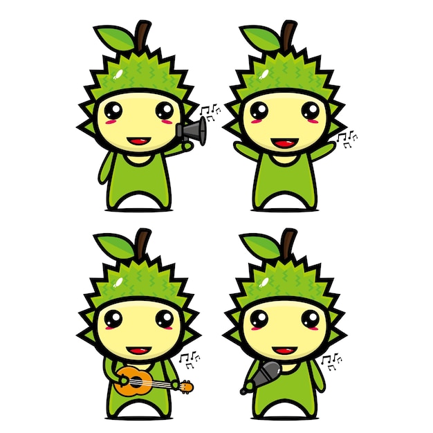 Establecer colección de personaje de diseño de mascota durian lindo aislado en un fondo blanco