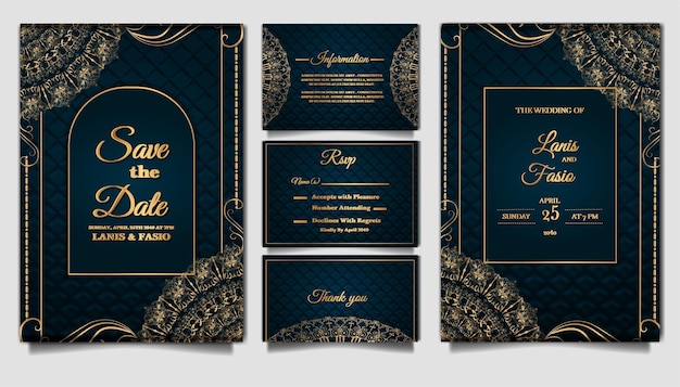 Establecer colección plantilla de tarjeta de invitación de boda de lujo en relieve