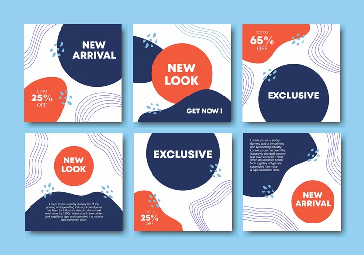 Establecer colección de plantillas de diseño de publicación de redes sociales de mega venta con foto universitaria Banner de venta de moda Ilustración vectorial para anuncios de banner web para diseño de promoción con color naranja y azul