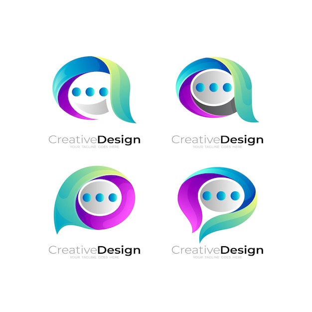 Vector establecer combinación de diseño de logotipo de chat, icono de comunicación