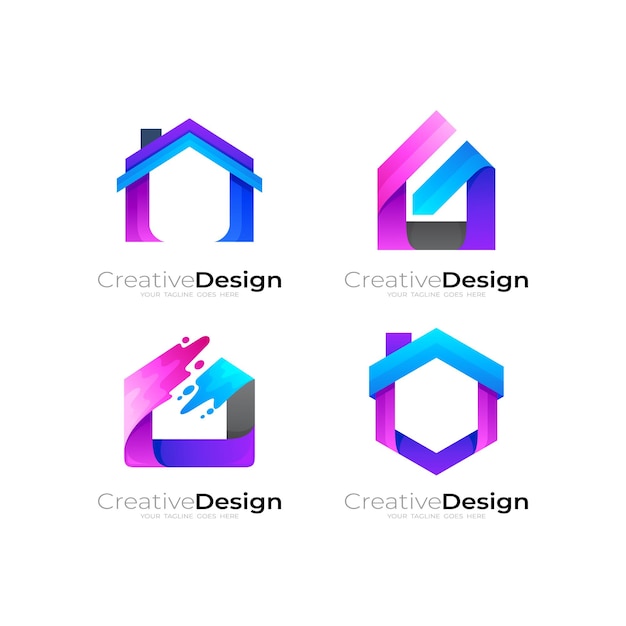 Establecer combinación de diseño de logotipo de construcción, logotipo de la casa e iconos de bienes raíces