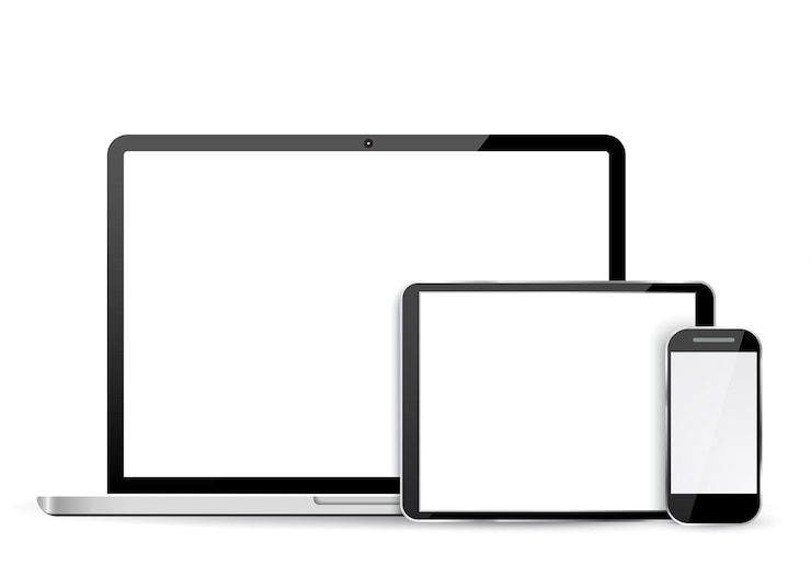 Vector establecer computadora portátil, tableta y teléfono móvil