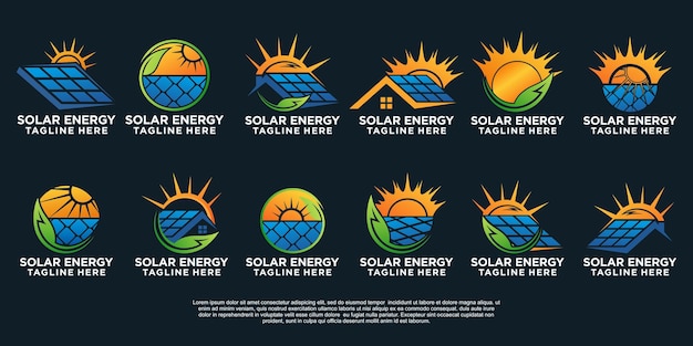 Establecer concepto simple de diseño de logotipo de energía solar Vector Premium