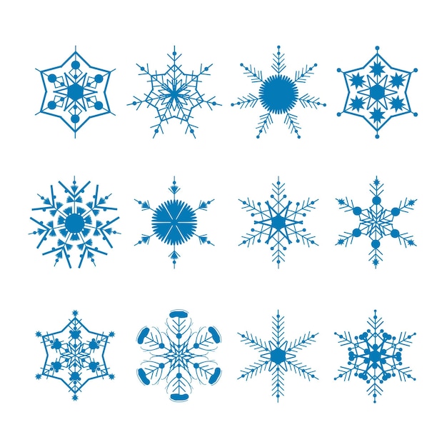 Establecer copo de nieve de silueta azul Ilustración lineal de vector geométrico elegante