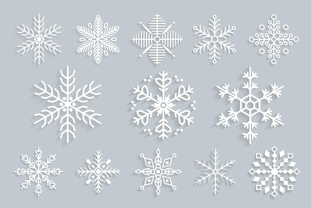 Establecer los copos de nieve en el estilo de dibujo para el diseño de invierno Navidad y tema de invierno icono de copo de nieve pintado