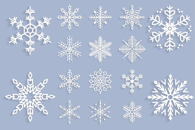 Establecer los copos de nieve en el estilo de dibujo para el diseño de invierno Navidad y tema de invierno icono de copo de nieve pintado