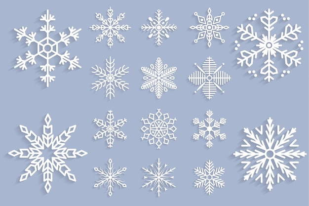 Establecer los copos de nieve en el estilo de dibujo para el diseño de  invierno navidad y tema de invierno icono de copo de nieve pintado